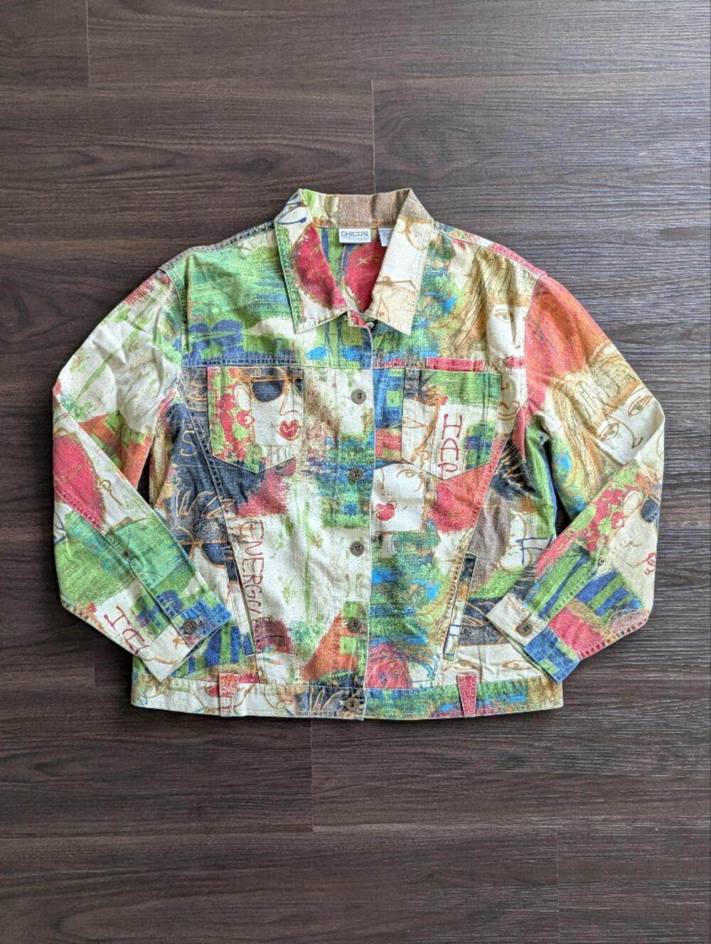 Chico's 90s/Y2K Light Denim Jacket 100% Cotton Size 1 Medium Boho Maximalist